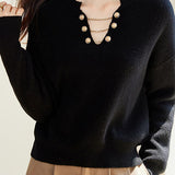 Casual Chain Design V-Neck Knitted Top