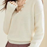 Casual Chain Design V-Neck Knitted Top