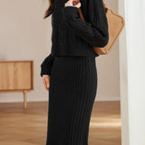 Casual Versatile Solid-Color Wide Cable-Knit Sweater Dress Two-Piece Set
