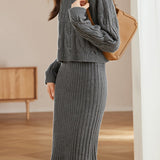 Casual Versatile Solid-Color Wide Cable-Knit Sweater Dress Two-Piece Set