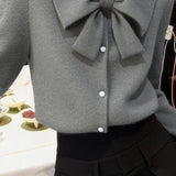 Casual Versatile Solid-Color Bow-Knot Lapel Sweater