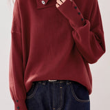 Casual Versatile Solid-Color Asymmetric Lapel Knitted Top