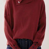Casual Versatile Solid-Color Asymmetric Lapel Knitted Top