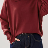 Casual Versatile Solid-Color Asymmetric Lapel Knitted Top