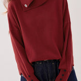 Casual Versatile Solid-Color Asymmetric Lapel Knitted Top