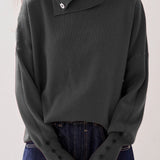 Casual Versatile Solid-Color Asymmetric Lapel Knitted Top