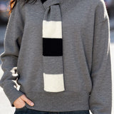 Casual Versatile Color-Block Scarf Pullover Knitted Top