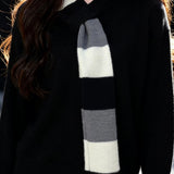 Casual Versatile Color-Block Scarf Pullover Knitted Top