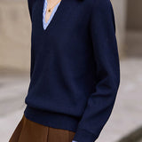 Casual Versatile V-Neck Fake Two-Piece Striped Knitted Top