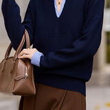 Casual Versatile V-Neck Fake Two-Piece Striped Knitted Top