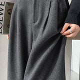 Casual Versatile Solid-Color Belted Woolen Pleated Wide-Leg Pants