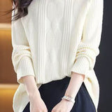 Casual Versatile Solid-Color Knitted Argyle Cable-Knit Sweater