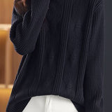 Casual Versatile Solid-Color Knitted Argyle Cable-Knit Sweater