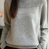 Casual Versatile Solid-Color Rhinestone Cable-Knit Hollow-Out Knitted Top