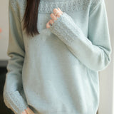 Casual Versatile Solid-Color Rhinestone Cable-Knit Hollow-Out Knitted Top