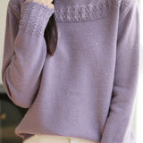 Casual Versatile Solid-Color Rhinestone Cable-Knit Hollow-Out Knitted Top