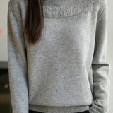 Casual Versatile Solid-Color Rhinestone Cable-Knit Hollow-Out Knitted Top