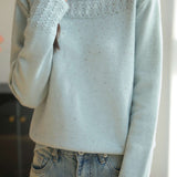 Casual Versatile Solid-Color Rhinestone Cable-Knit Hollow-Out Knitted Top