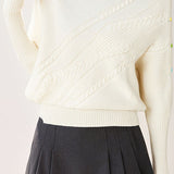 Casual Solid-Color Geometric Pattern Asymmetric Lapel Batwing Sleeve Knitted Top