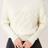 Casual Solid-Color Geometric Pattern Asymmetric Lapel Batwing Sleeve Knitted Top