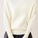 Casual Solid-Color Geometric Pattern Asymmetric Lapel Batwing Sleeve Knitted Top