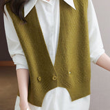 Casual Versatile Solid-Color V-Neck Double-Button Vest