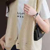 Casual Versatile Solid-Color V-Neck Double-Button Vest