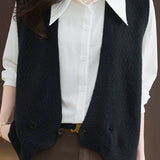 Casual Versatile Solid-Color V-Neck Double-Button Vest