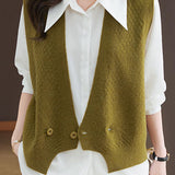 Casual Versatile Solid-Color V-Neck Double-Button Vest