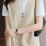 Casual Versatile Solid-Color V-Neck Double-Button Vest
