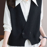 Casual Versatile Solid-Color V-Neck Double-Button Vest