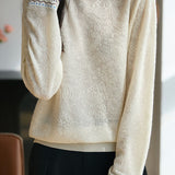 Casual Gentle Lace Patchwork Half-High Neck Jacquard Knitted Top