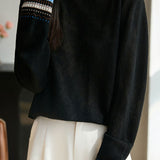 Casual Gentle Lace Patchwork Half-High Neck Jacquard Knitted Top