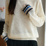 Casual Gentle Lace Patchwork Half-High Neck Jacquard Knitted Top