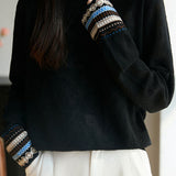 Casual Gentle Lace Patchwork Half-High Neck Jacquard Knitted Top