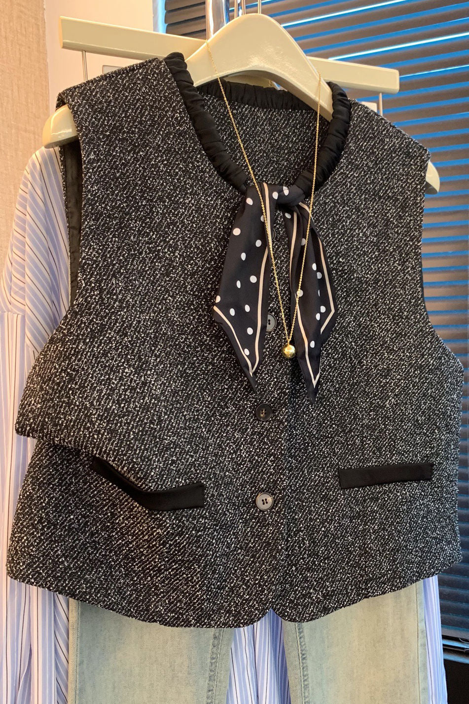 Casual Versatile Color-Block Polka Dot Scarf Vest