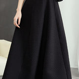 Casual Versatile Solid-Color Argyle Jacquard Midi Skirt