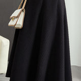 Casual Versatile Solid-Color Argyle Jacquard Midi Skirt