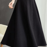 Casual Versatile Solid-Color Argyle Jacquard Midi Skirt