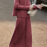 Casual Versatile A-Line Dress And Knitted Cardigan Two-Piece Set