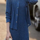 Casual Versatile A-Line Dress And Knitted Cardigan Two-Piece Set