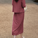 Casual Versatile A-Line Dress And Knitted Cardigan Two-Piece Set