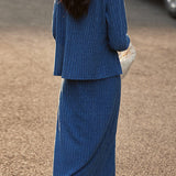 Casual Versatile A-Line Dress And Knitted Cardigan Two-Piece Set