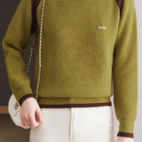 Casual Versatile Color-Block Raglan Sleeve Brooch Sweater