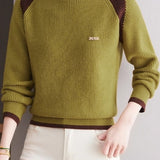 Casual Versatile Color-Block Raglan Sleeve Brooch Sweater