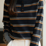 Casual Versatile Color-Block Striped Half-High Neck Knitted Top