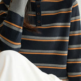 Casual Versatile Color-Block Striped Half-High Neck Knitted Top