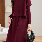 Casual Versatile Solid-Color Knitted Vest And Dress Two-Piece Set