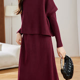 Casual Versatile Solid-Color Knitted Vest And Dress Two-Piece Set