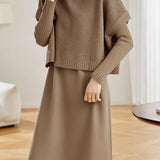 Casual Versatile Solid-Color Knitted Vest And Dress Two-Piece Set